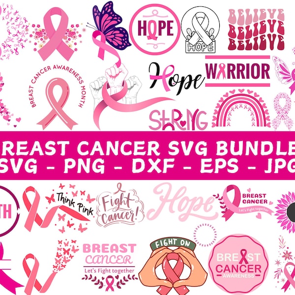 Pink Ribbon Breast Cancer Awareness SVG Bundle (Digital Download)