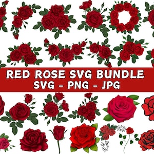 Red Rose Clipart: SVG, PNG, JPG Bundle (Digital Download)