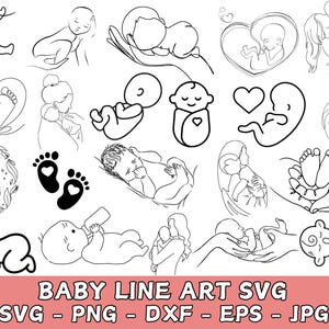 Baby Line Art: Newborn, Child SVG, PNG (Digital Download)