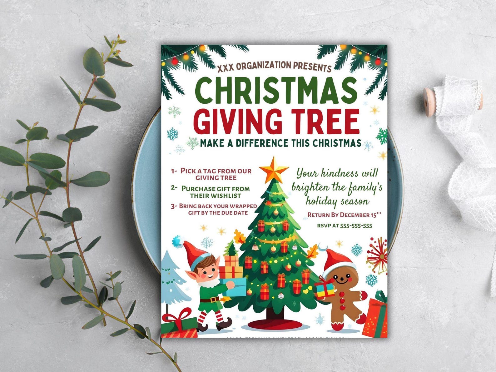 Christmas Giving Tree Fundraiser Flyer | Angel Tree Charity Poster ...
