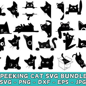 覗く猫 SVG PNG EPS クリップアート、覗く子猫のシルエット、覗く猫のテンプレート、カット ファイル、即時ダウンロード