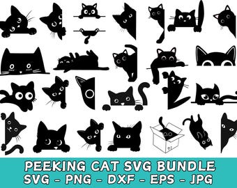 Peeking Cat Silhouette: SVG PNG EPS Clipart Cut Files (Instant Download)