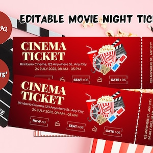 Movie Night Ticket,Movie Ticket,Movie Invitation,Surprise Movie Night,Ticket Template,Editable Ticket,Gift Ticket,Date Night Movie