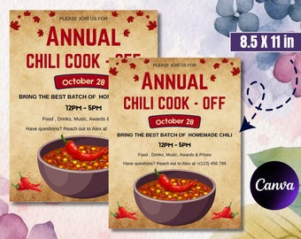 Plantilla de volante para recaudar fondos para el concurso de chili de otoño: Evento editable de la Asociación de Padres y Maestros (APT) de la escuela (descarga digital)