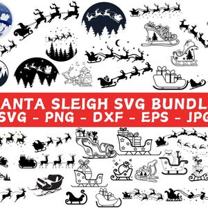 Santa&#39;s Sleigh SVG | Sleigh Svg Christmas | Santa and Reindeer Silhouette Cut File | Christmas Eve SVG | Commercial Use Cut File | Christmas