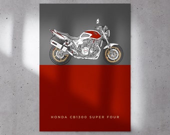 Honda CB1300 Super Four Motorcycle Poster, Instant Download Wall Art, Printable in 20+ Standard Sizes, Retro Style Illustration