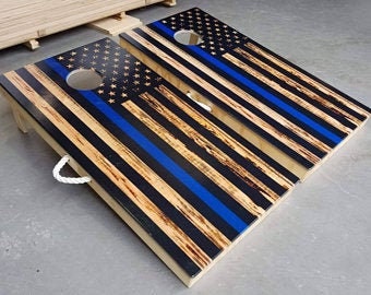 Blue Line American Flag - Premium Cornhole Boards Set - Custom Printed - Regulation Size - Made in America