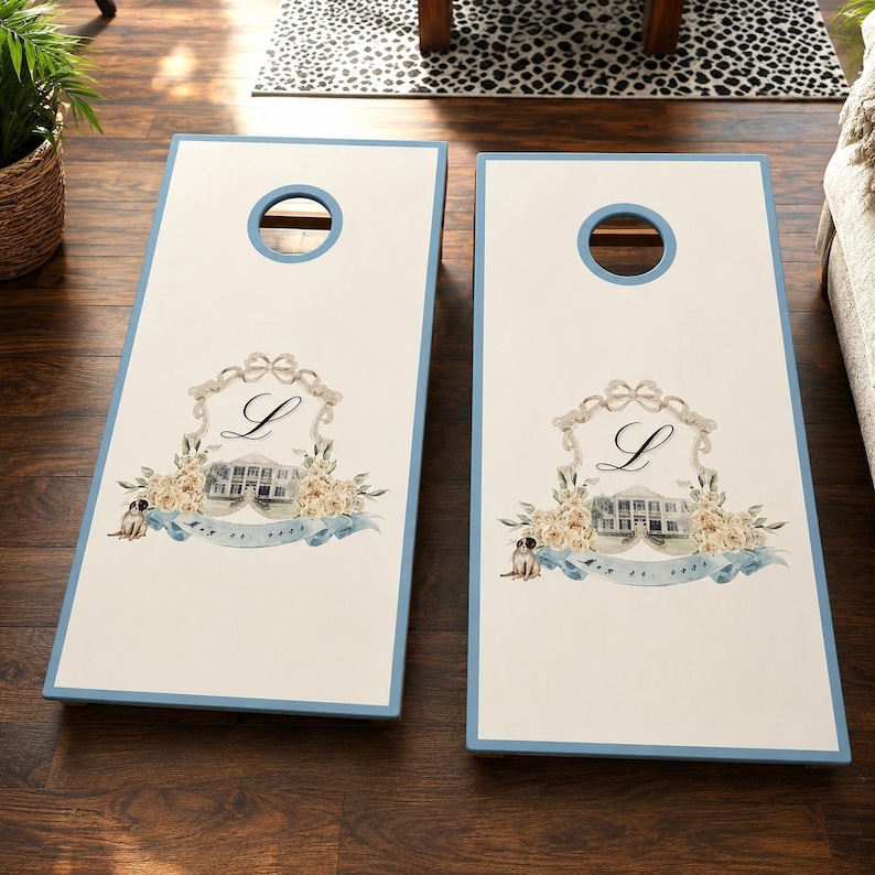 Handcrafted custom cornhole boards featuring personalized wedding initials, perfect as a custom wedding monogram cornhole boards set. Includes monogram cornhole with bags, making a unique personalized wedding gift or groomsman gift. Ideal for backyard games, wedding decor, and acrylic wedding sign displays. Custom logo boards, cornhole score board, cornhole board, corn hole boards, custom game board, customboards and wedding decal options available.