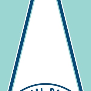 May include: A cornhole board featuring a light blue and white triangular design with a circular hole at the top. The bottom displays a blue graphic of a beaver drinking from a glass with the text CANAL BANK FIVE STAR DIVE BAR ON THE DIVERSION CANAL MAUREPAS, LA.