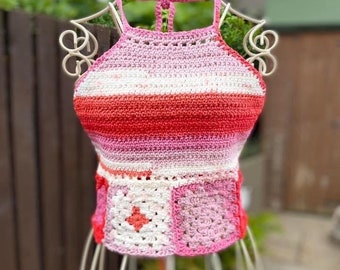 Crocheted summer festival top, crop top, granny square top. Lace crochet crop top