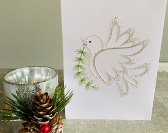 Dove Christmas card , handmade Dove Christmas card.  Christmas card