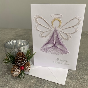 Carte de Noël, carte de Noël cousue à la main. Ange, carte de Noël d'ange faite à la main.  Carte de Noël