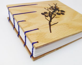 Wood Journal/Sketchbook with Wood Burnt Cherry Blossoms