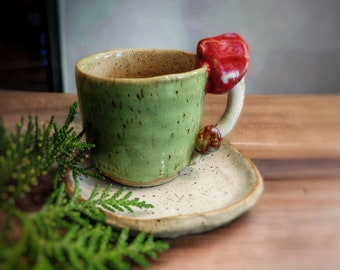 Kaffeetasse I Handgefertigte Keramiktasse I Tasse mit Pilz I Grüne Teetasse I Kaffeetasse I Geburtstagsgeschenk I Geschenk für Ihn I Tassenset