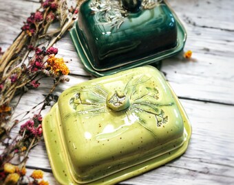 Butter dish I Handmade Ceramic I Handmade Butter Dish I Meadow Green I Nature-Inspired Kitchen Accessory I Gift for him I Home decor