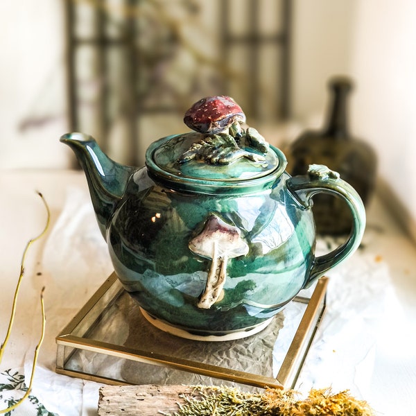 Keramik Teekanne I Handgemachte Keramik Teekanne mit Pilz Design I Geburtstagsgeschenk I Tee-Liebhaber Geschenk I Einweihungsparty Geschenk