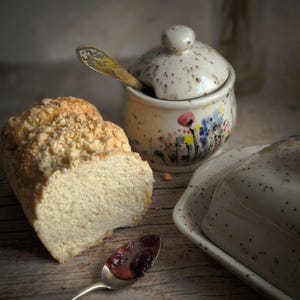 Handmade Ceramic Sugar Bowl with Lid: Rustic Floral Stoneware Jar
