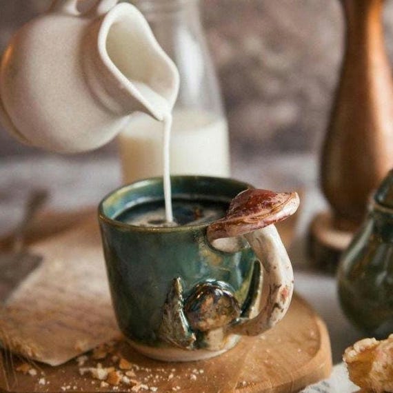 Handmade Mushroom Mug: Forest Ceramic Cup, Artisan Pottery
