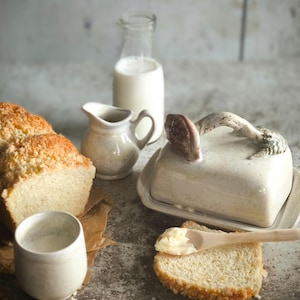 Handmade Ceramic Butter Dish with Mushroom: Rustic Forest Kitchen Decor