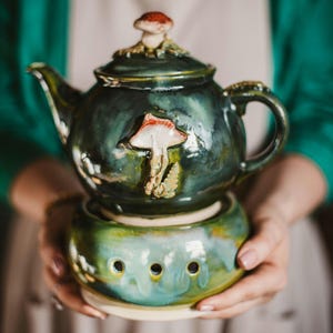 Handmade Ceramic Mushroom Teapot: Cottagecore Kitchen Decor Teapot warmer