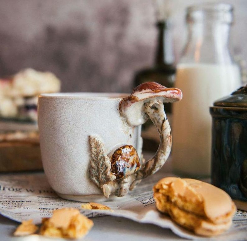Handgemachter Pilzbecher • Wald-Inspirierte Tasse • Cottagecore Keramik • Größe S oder M • Künstlerische Geschenkidee • Natur Steinzeug Bild 12