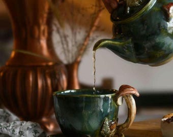 Handgjord keramisk svampmugg: Cottagecore stengods kaffekopp