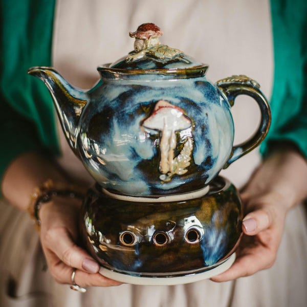 Handmade Ceramic Mushroom Teapot: Cottagecore Kitchen Decor Teapot warmer