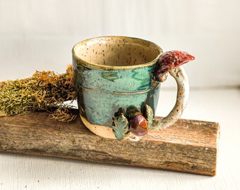 Coffee cup I Handmade Ceramic Cup I Cup  with Mushroom I Green Tea Cup I  Coffee Cup I  Birthday Gift I Gift for him I Cup