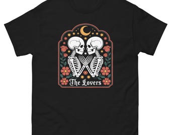 The Lovers tarot card T-shirt, The lovers T-shirt, Skeleton Love Tarot Card T-shirt, Skeleton love floral T-shirt