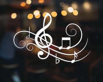 Calcomanía de vinilo con notas musicales para pared, ventana y coche.