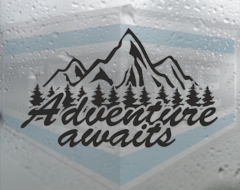 Adventure Awaits Mountain Outdoor Vinyl Decal Sticker Wall Bumper Decal Car