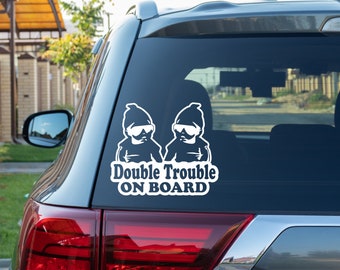 Double Trouble On Board Vinyl Decal Twins Baby Window Bumper Car Sticker