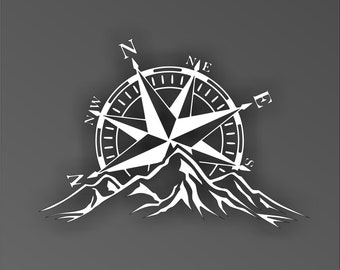 Compass Rose Mountain Vinyl Decal Sticker Wall Bumper Decal Car
