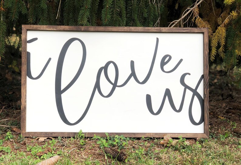 Over the bed sign I love us wood sign large bedroom wall Etsy
