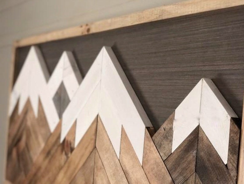 Wood mountain wall art nursery decor custom snow capped Etsy