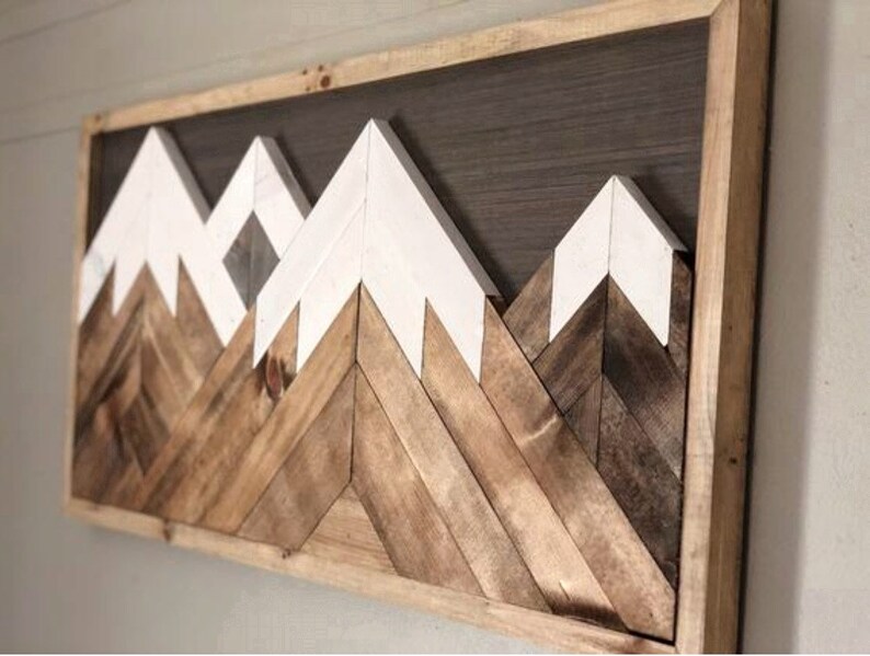 Wood mountain wall art nursery decor custom snow capped Etsy