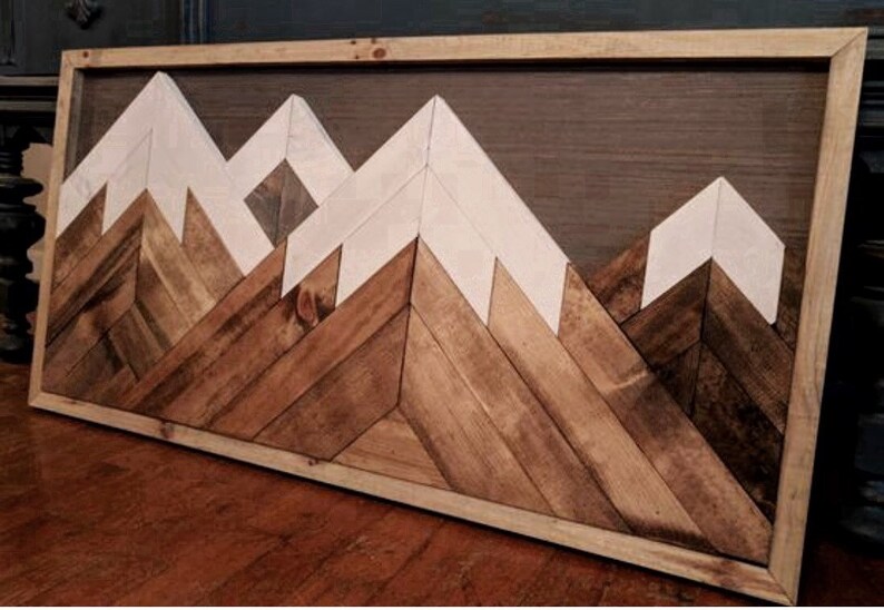 Wood mountain wall art nursery decor custom snow capped Etsy