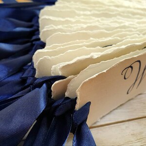 Handwritten Wedding Bookmarks Place Cards Name Card Wedding Favours Ivory and Navy Ribbon Table Setting and Decor with Calligraphy image 6