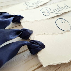 Handwritten Wedding Bookmarks Place Cards Name Card Wedding Favours Ivory and Navy Ribbon Table Setting and Decor with Calligraphy image 3
