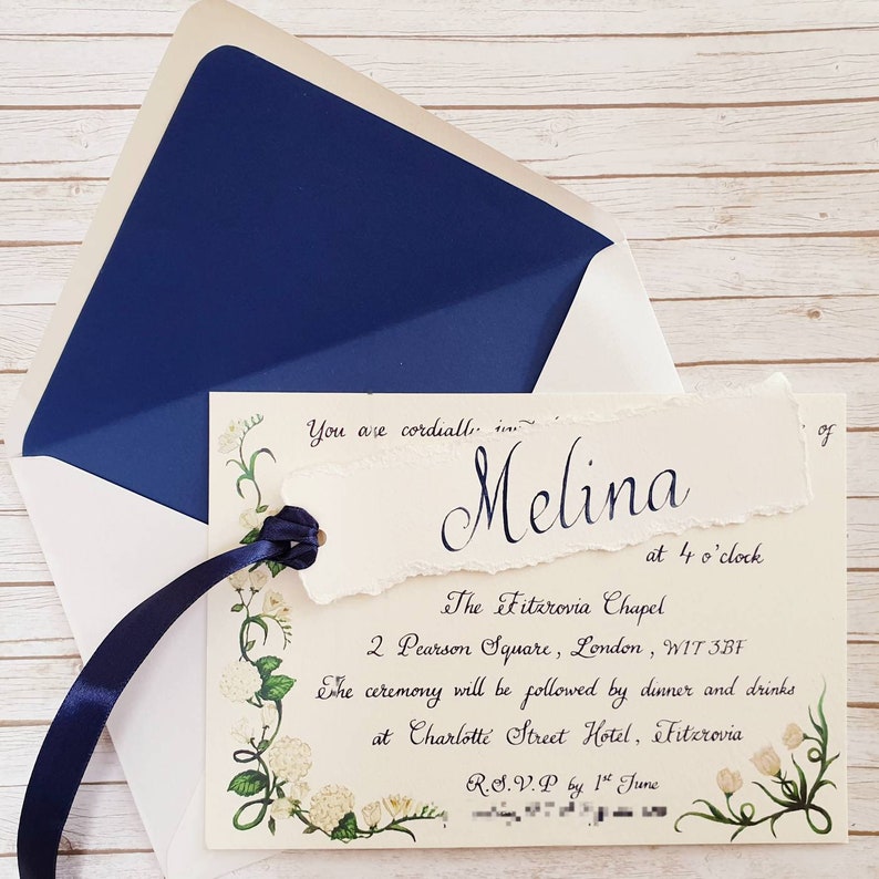 Handwritten Wedding Bookmarks Place Cards Name Card Wedding Favours Ivory and Navy Ribbon Table Setting and Decor with Calligraphy image 5
