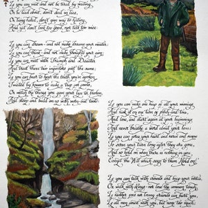 Poema ilustrado Regalo / Aniversario de cumpleaños o regalo de boda / Poema en caligrafía / Arte de poesía acuarela con carta iluminada