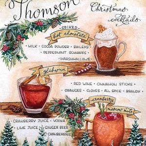 Weihnachtliches Getränkemenü | Signatur Cocktails | WinterHochzeiten | Handgeschriebene & illustrierte | Personalisiertes Barschild | Maßgeschneiderter Design-Service
