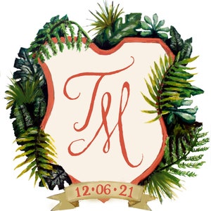 Wedding Crest for Bespoke Stationery | Custom Watercolour Heraldry with Monogram | Personalised Family Coat of Arms |