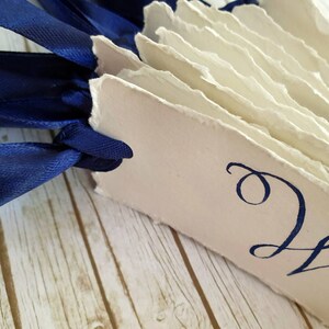 Handwritten Wedding Bookmarks Place Cards Name Card Wedding Favours Ivory and Navy Ribbon Table Setting and Decor with Calligraphy image 8