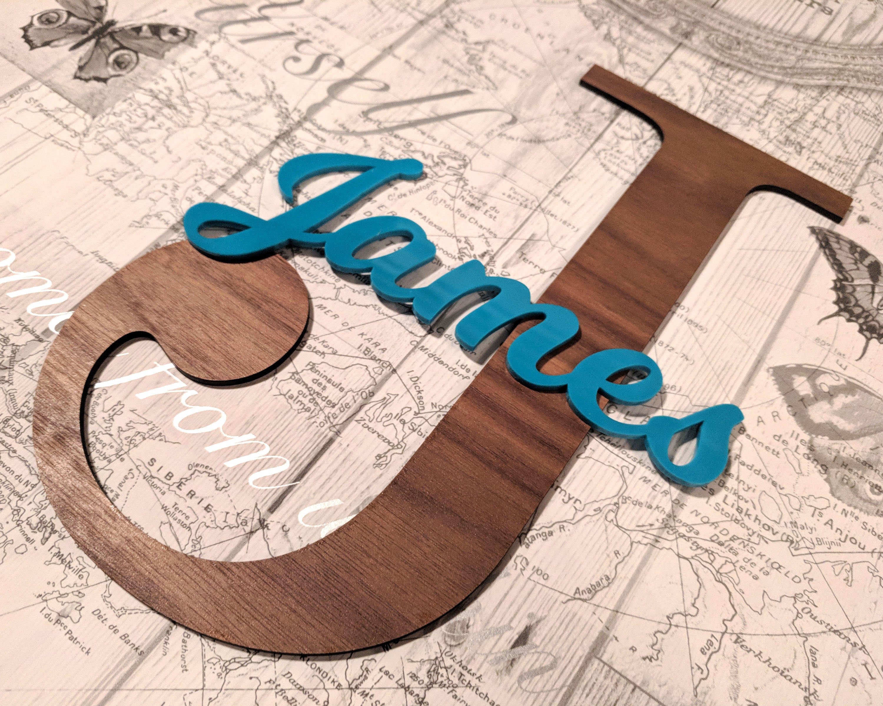 Monogram Name Wall Art Personalised Initial Wall Decor Blue Etsy