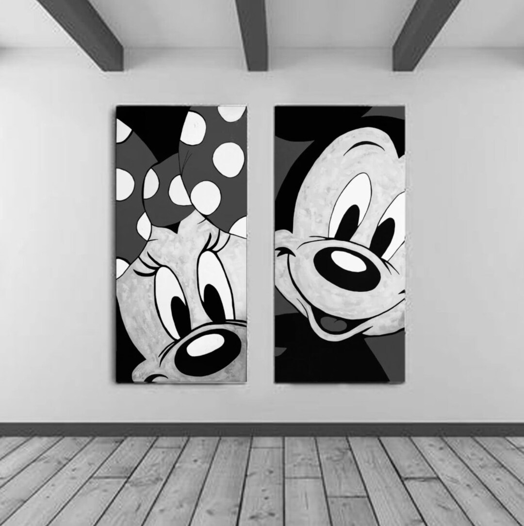 Mickey Mouse Art Print, Minnie Mouse Art Print, Home Decor, Black