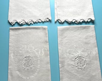 Antique Linen Huckweave Hand Towels Monogramed JDB