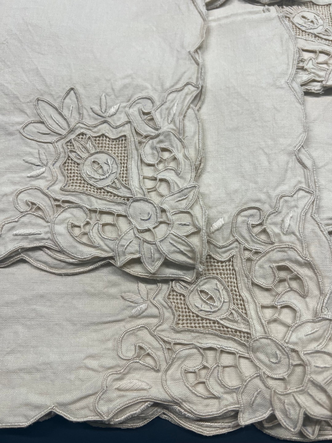 Antique Irish Linen Napkins With Embroidery Etsy