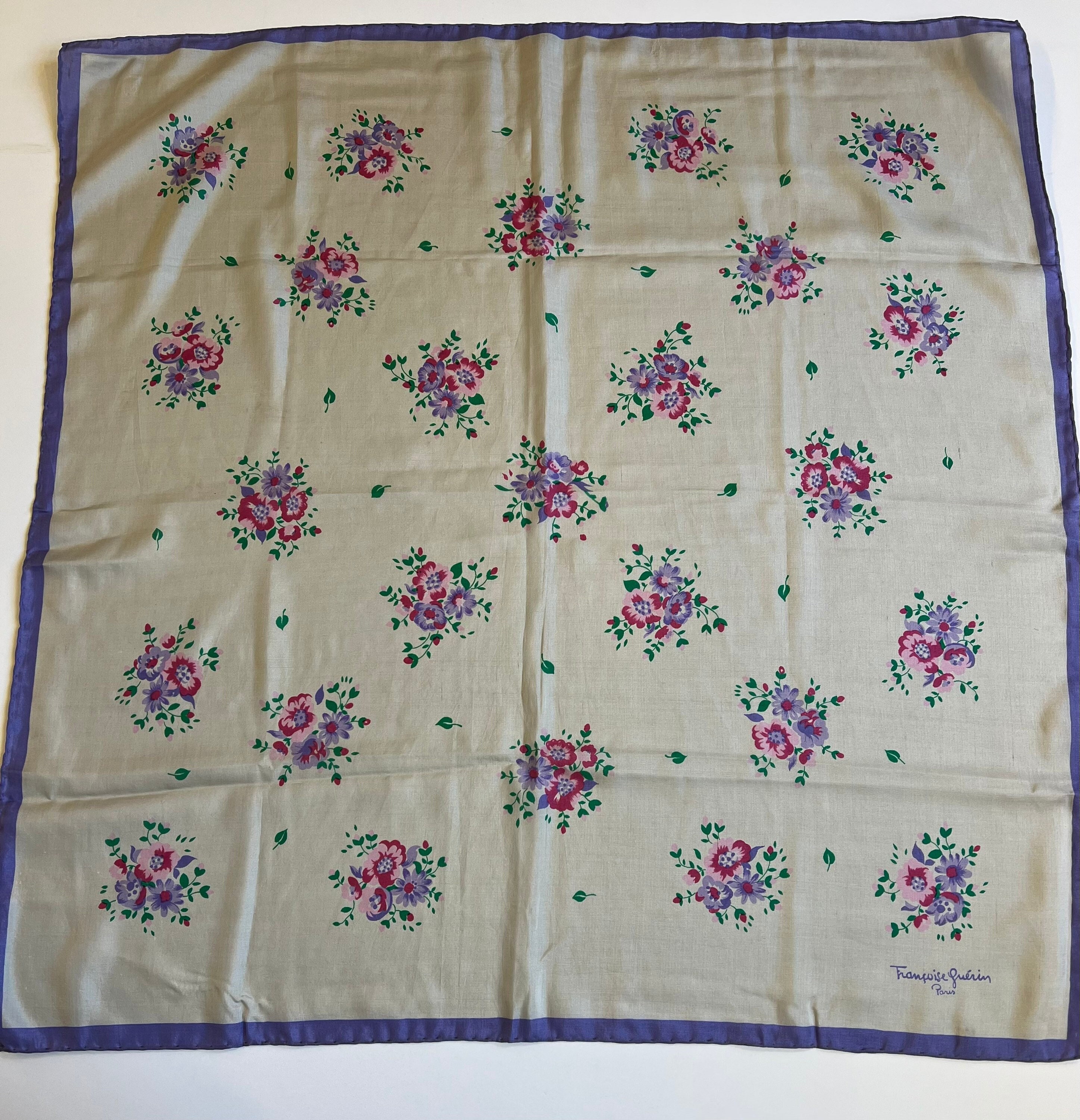 Foulard Vintage Françoise Guérin Paris – 100% Soie, Multicolore, Fait Main – Occasion Bon état