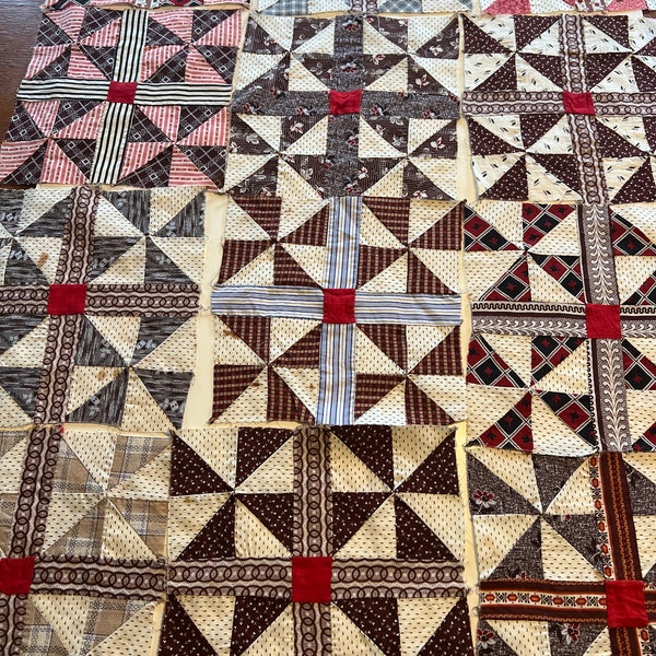 Vintage Quilt Blocks Pinwheel Handsewn